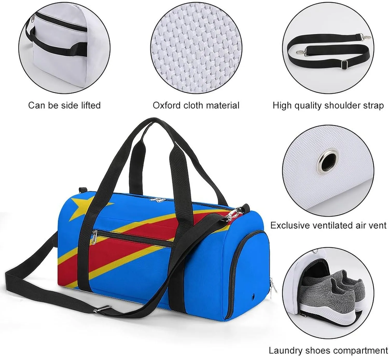Congo Flag Duffel for Men Women with Shoe Compartment and Wet Pocket