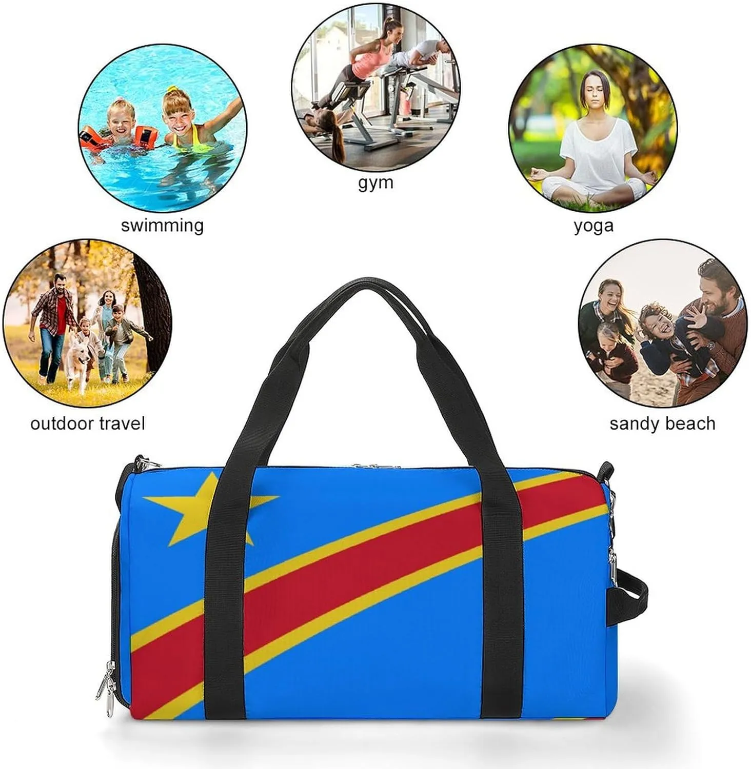 Congo Flag Duffel for Men Women with Shoe Compartment and Wet Pocket