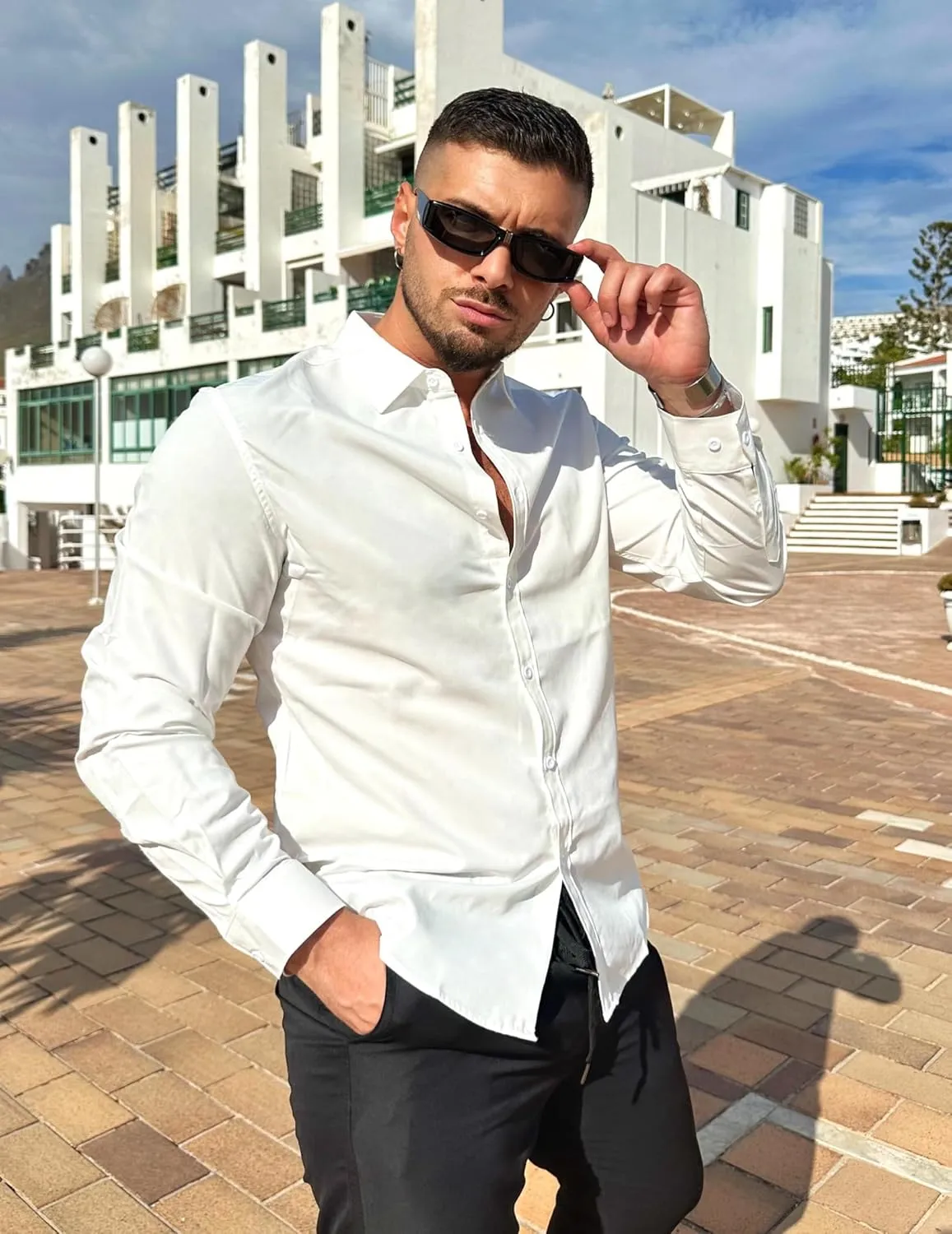 COOFANDY Men's Long Sleeve Button Down Shirts Casual Untucked Dress Shirt Summer Beach Wedding Shirts