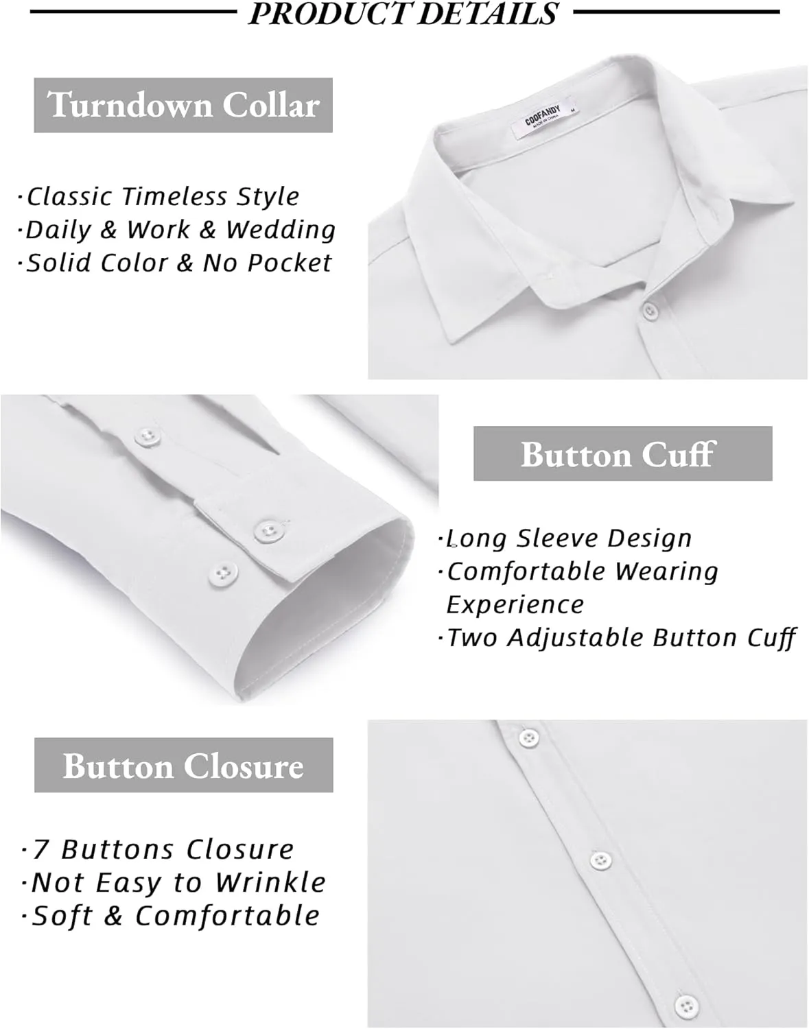 COOFANDY Men's Long Sleeve Button Down Shirts Casual Untucked Dress Shirt Summer Beach Wedding Shirts