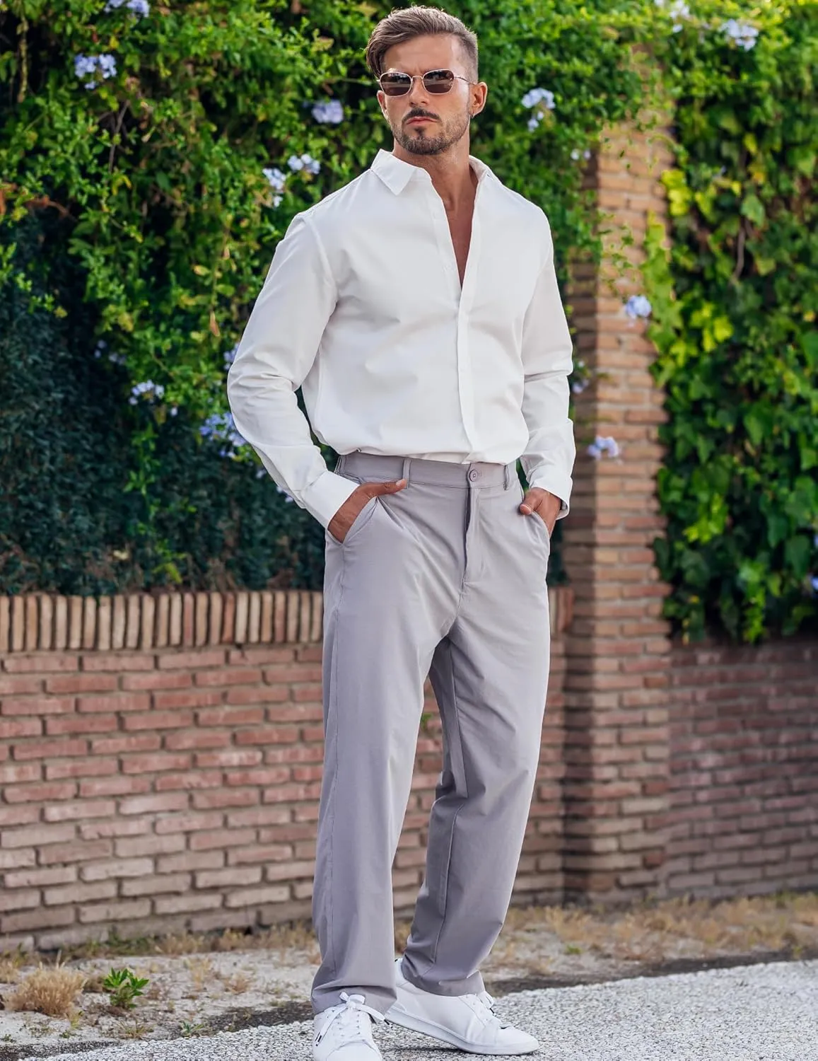 COOFANDY Men's Long Sleeve Button Down Shirts Casual Untucked Dress Shirt Summer Beach Wedding Shirts
