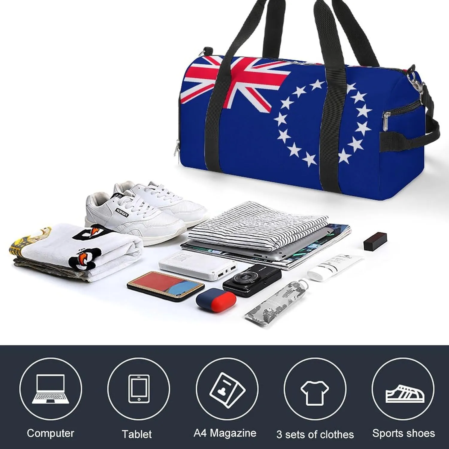 Cook Lslands Flag Sports Duffle Bag for Boys Girls with Shoe Compartment Overnight