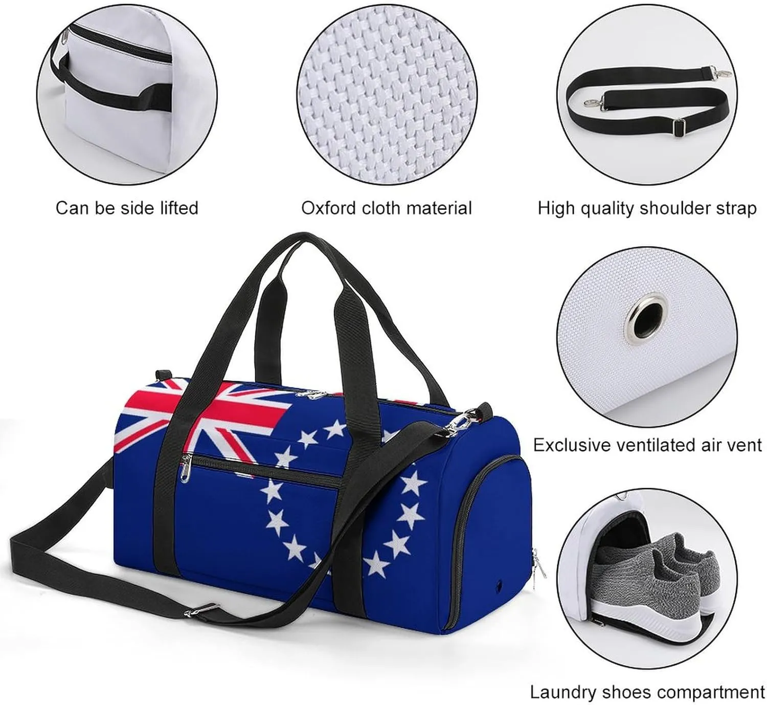 Cook Lslands Flag Sports Duffle Bag for Boys Girls with Shoe Compartment Overnight