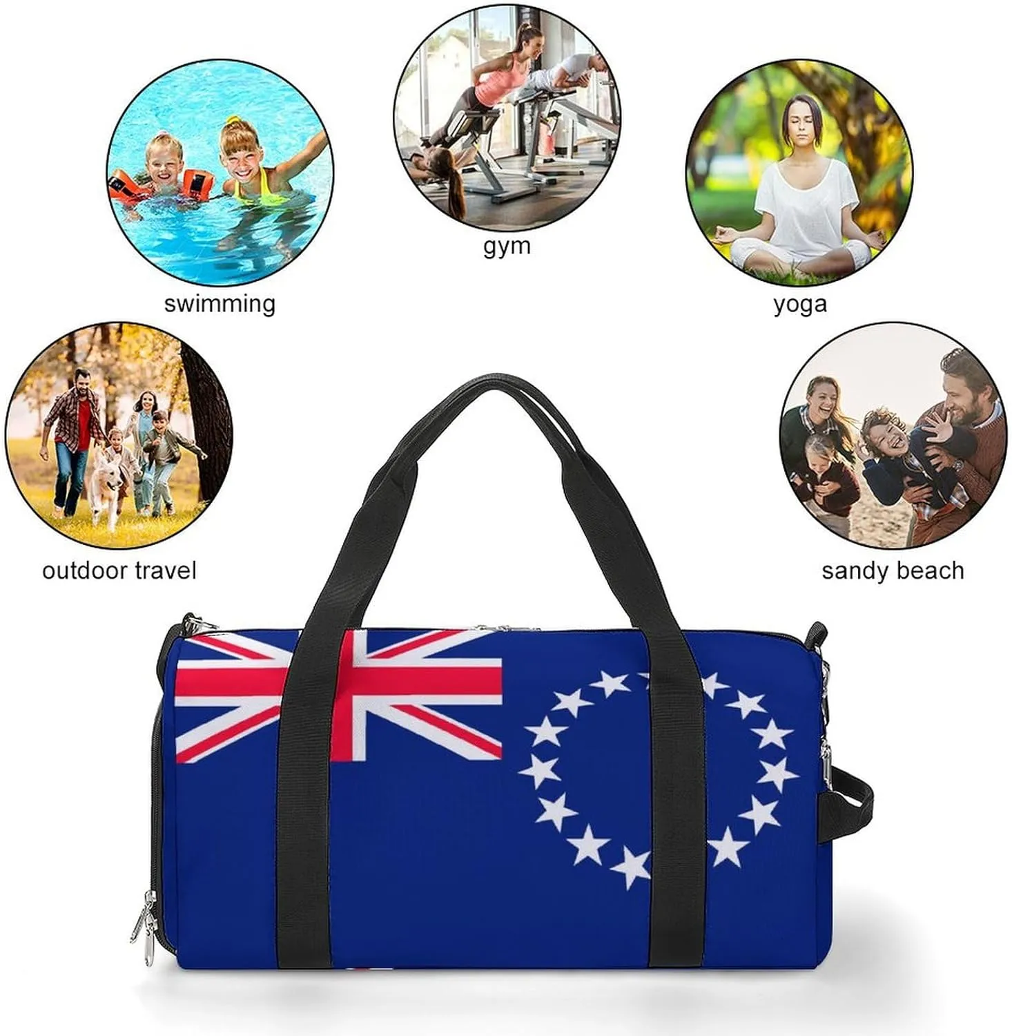 Cook Lslands Flag Sports Duffle Bag for Boys Girls with Shoe Compartment Overnight