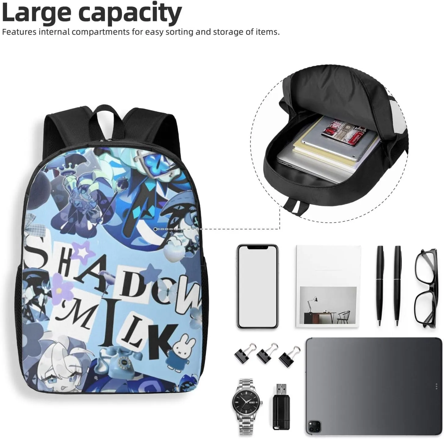 Cookie Run Kingdom Shadow Milk Cookie Fashion Backpack, School, Computer Bag.