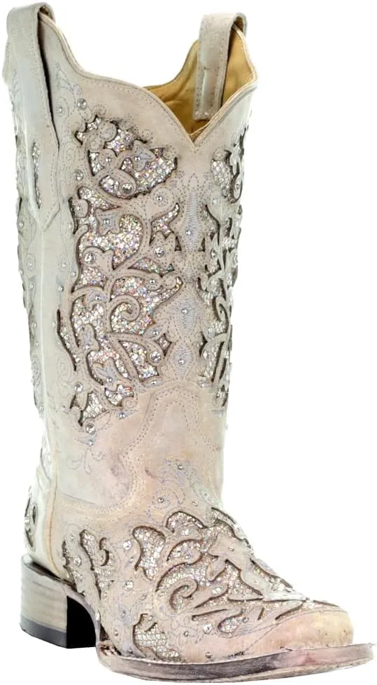 CORRAL Women's LD Embroidery Decorated 11.5in Shaft Square Toe Leather Western Boot