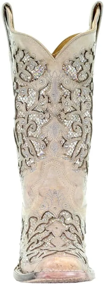 CORRAL Women's LD Embroidery Decorated 11.5in Shaft Square Toe Leather Western Boot