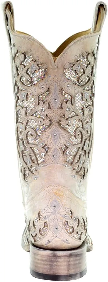 CORRAL Women's LD Embroidery Decorated 11.5in Shaft Square Toe Leather Western Boot