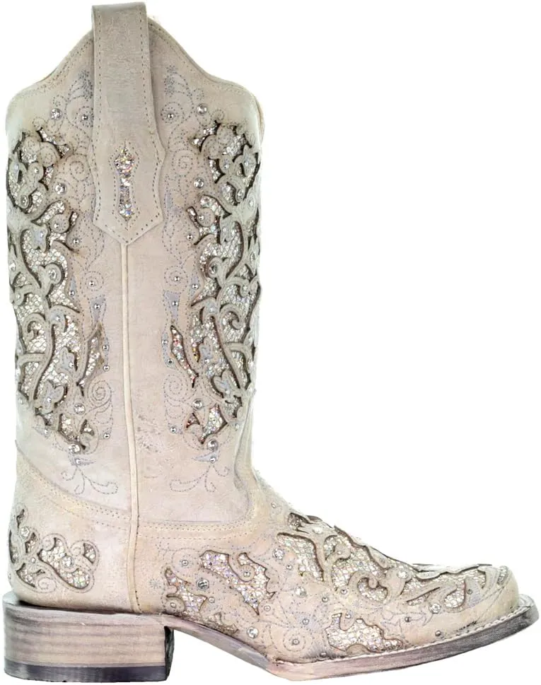 CORRAL Women's LD Embroidery Decorated 11.5in Shaft Square Toe Leather Western Boot