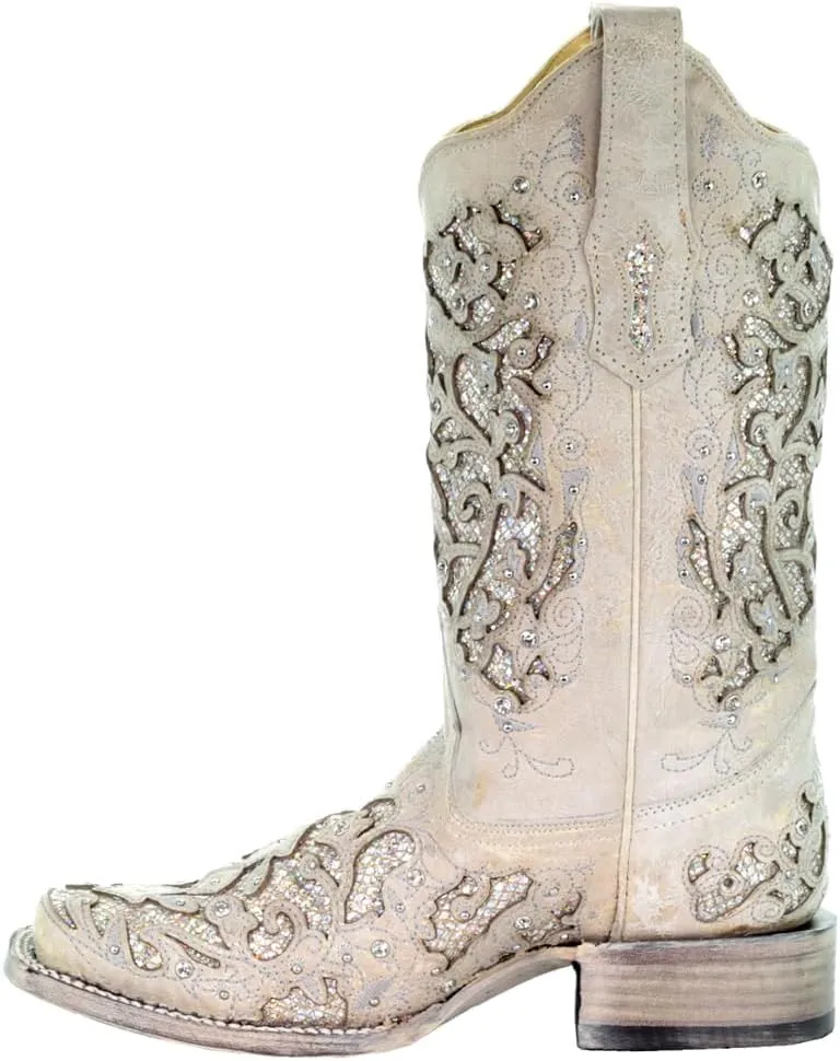 CORRAL Women's LD Embroidery Decorated 11.5in Shaft Square Toe Leather Western Boot
