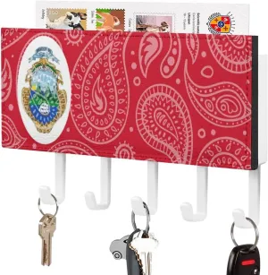 Costa-Ri-ca Flag Paisley Pattern Novelty Key Holder Funny Keys Hook Mail Organizer Hanging Rack Decor with 5 Hooks for Wall