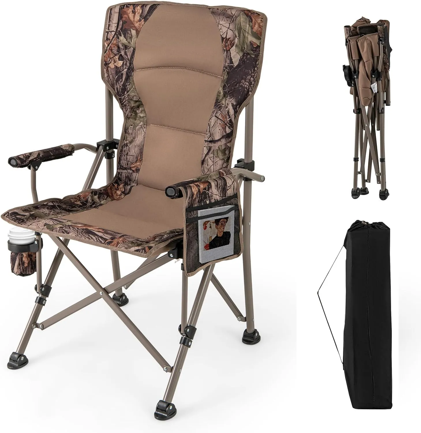 COSTWAY Portable Camping Chair, Folding Beach Chair with Padded Seat, Cup Holder, Outdoor Lawn Chair with Carrying Bag for Fishing, Picnic, Travel