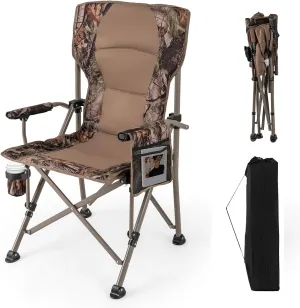 COSTWAY Portable Camping Chair, Folding Beach Chair with Padded Seat, Cup Holder, Outdoor Lawn Chair with Carrying Bag for Fishing, Picnic, Travel