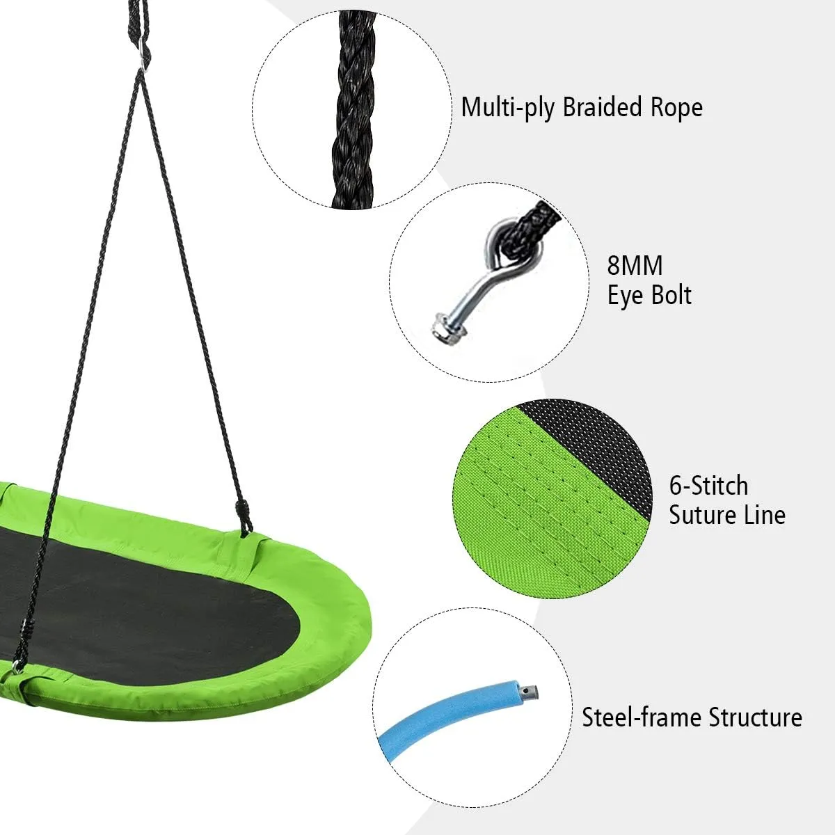 Costzon 60'' Giant Waterproof Platform Saucer Tree Swing Set, 700 lb Weight Capacity, Outdoor Saucer Tree Swing with Adjustable Hanging Ropes, Swing for Children Park Backyard (Green)