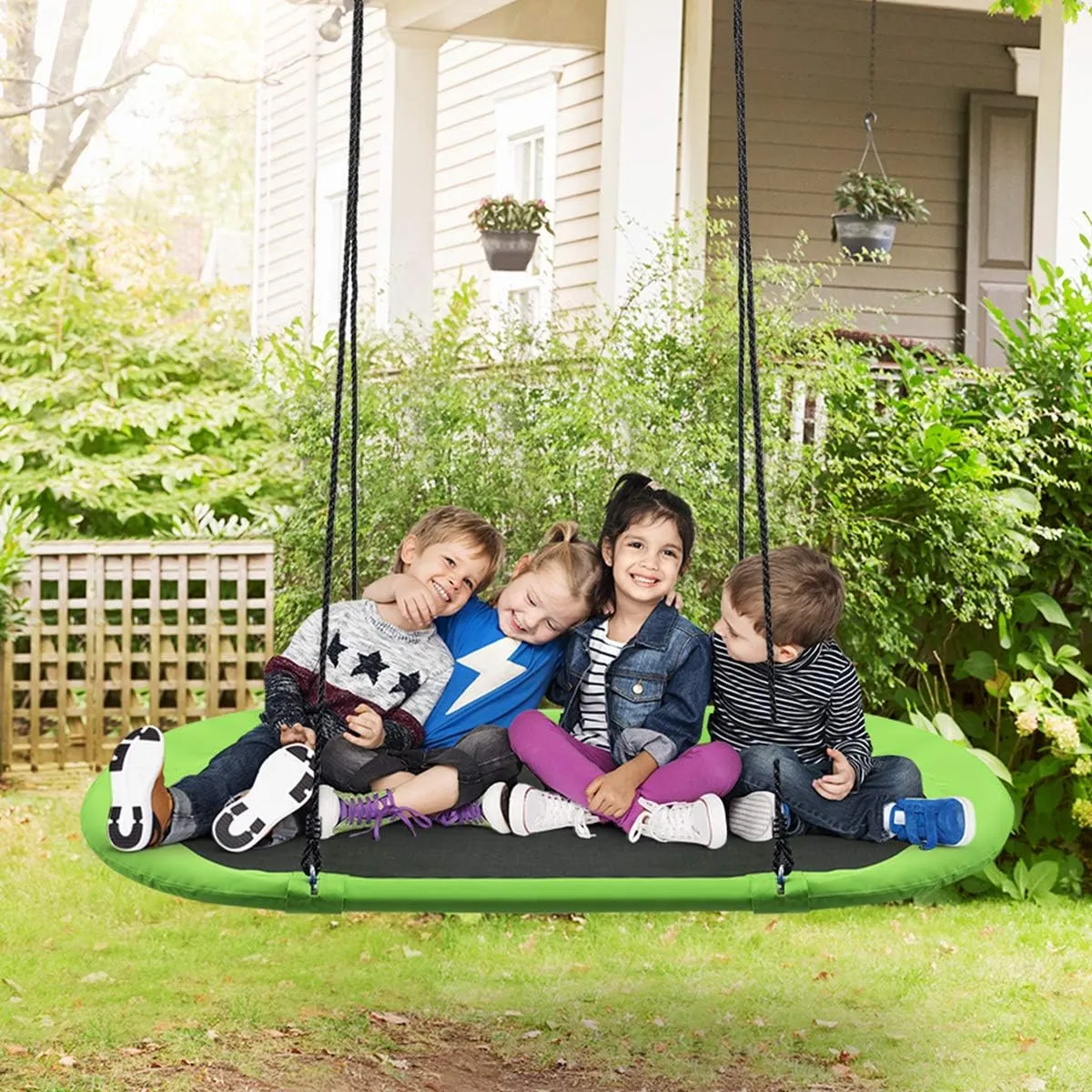 Costzon 60'' Giant Waterproof Platform Saucer Tree Swing Set, 700 lb Weight Capacity, Outdoor Saucer Tree Swing with Adjustable Hanging Ropes, Swing for Children Park Backyard (Green)