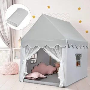 Costzon Kids Play Tent, Large Playhouse w/Washable Mat, Windows, Solid Wood Frame, Indoor Outdoor Princess Tent for Children Boys & Girls, Castle Fairy Tent, Holiday Birthday Gift (Gray)