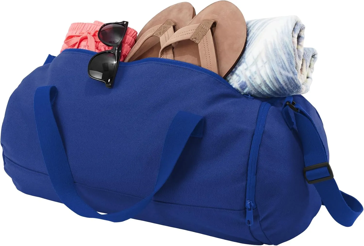 Cotton Sports Duffel Bag with Multiple Different Sport Design Choices (True Royal, Basketball)