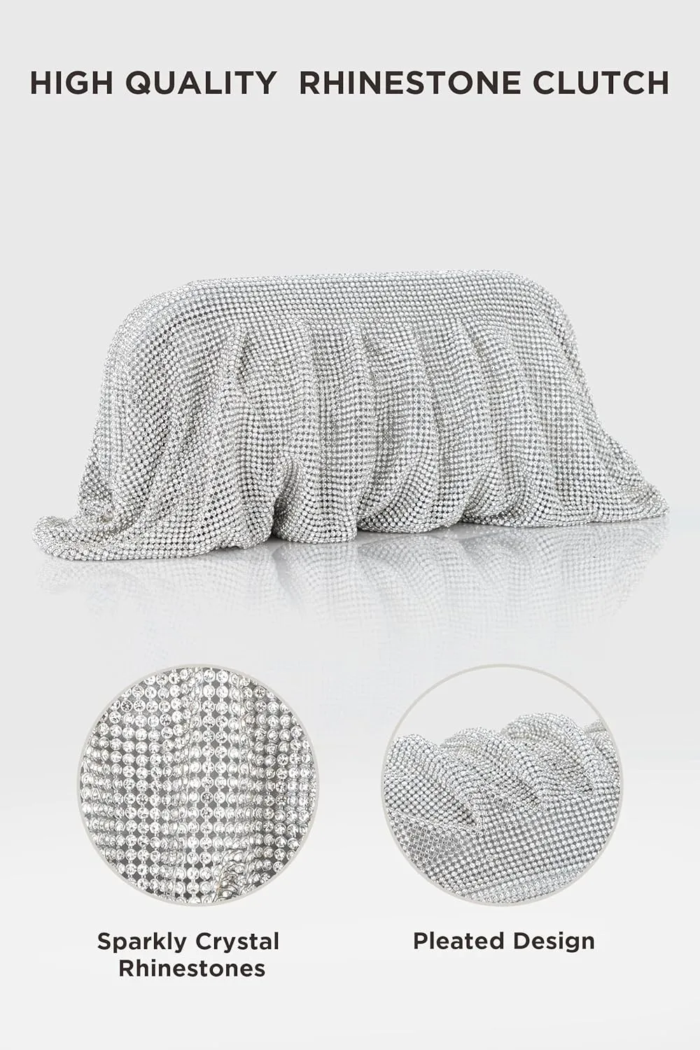 Coucoland Rhinestone Purse for Women - Evening Clutch Bags Sparkly Glitter Rhinestone Dumpling Cloud Bag for Party Wedding