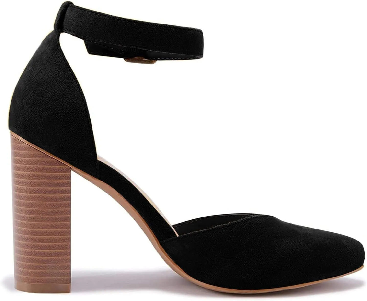 Coutgo Womens Chunky High Heels Closed Toe Ankle Strap Pumps Wedding Party Dressy Shoes
