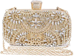 Covelin Women's Rhinestone Decorated Evening Bag, Tote Shoulder Crossbody Handbag with Chain