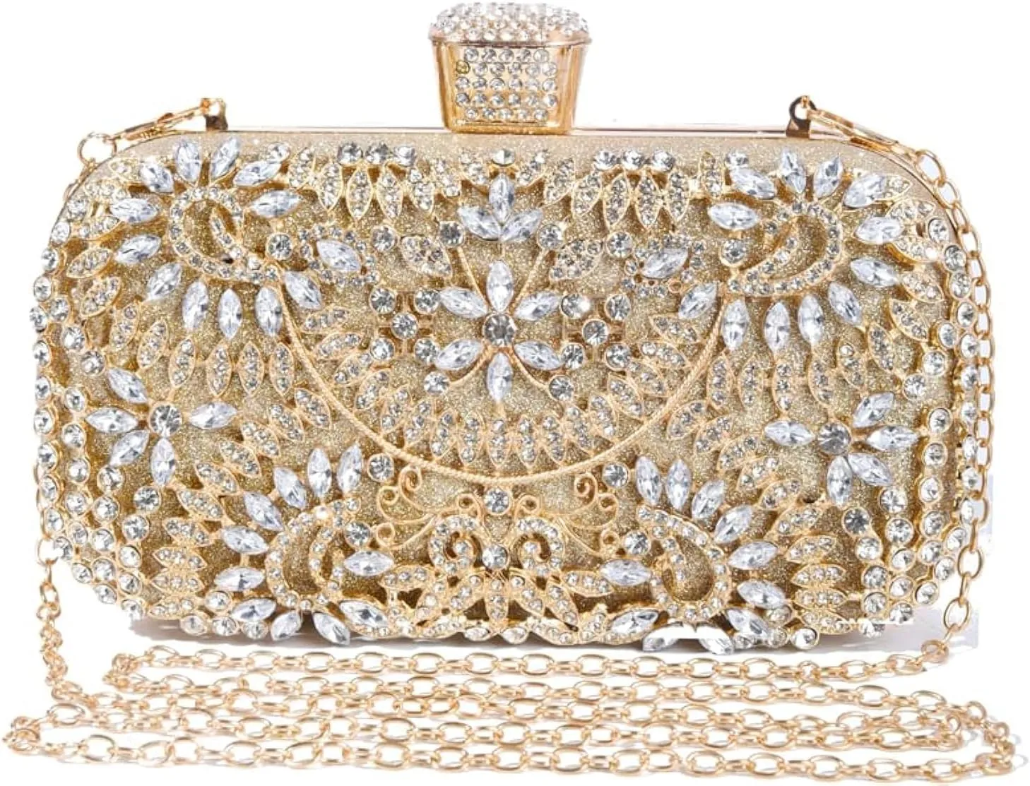 Covelin Women's Rhinestone Decorated Evening Bag, Tote Shoulder Crossbody Handbag with Chain