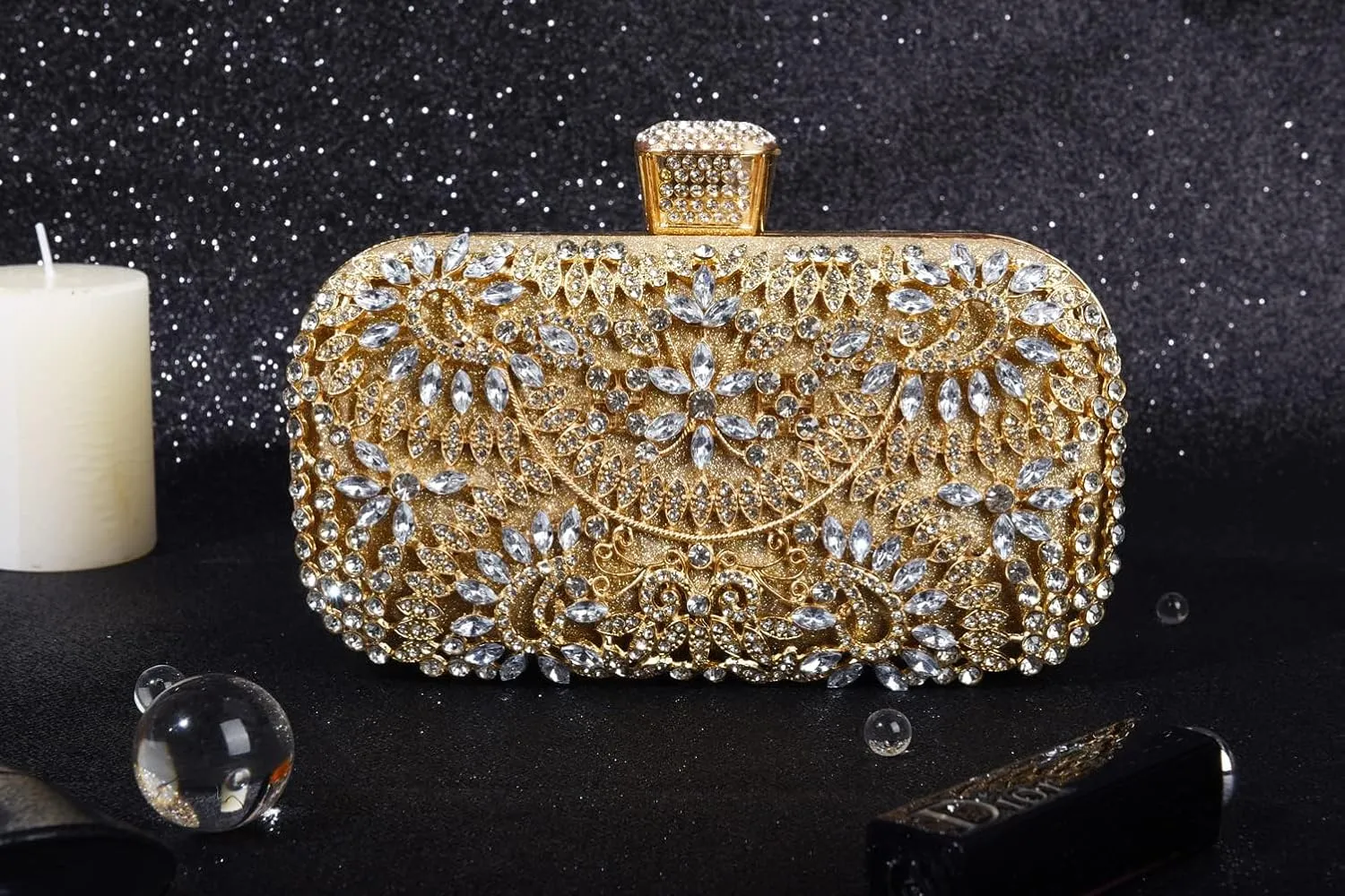 Covelin Women's Rhinestone Decorated Evening Bag, Tote Shoulder Crossbody Handbag with Chain