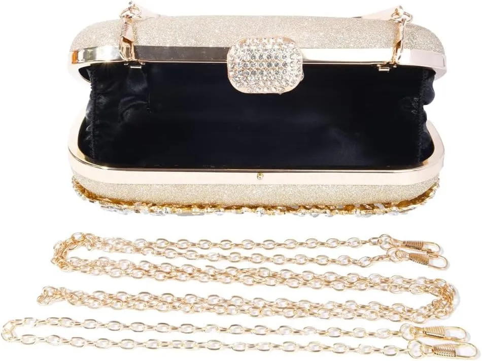 Covelin Women's Rhinestone Decorated Evening Bag, Tote Shoulder Crossbody Handbag with Chain