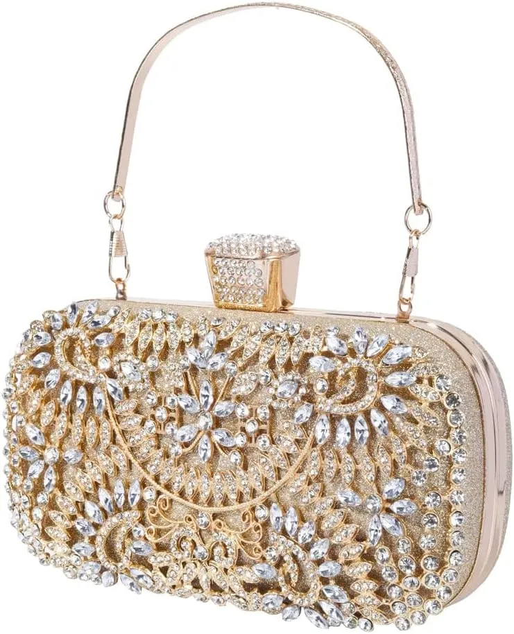Covelin Women's Rhinestone Decorated Evening Bag, Tote Shoulder Crossbody Handbag with Chain