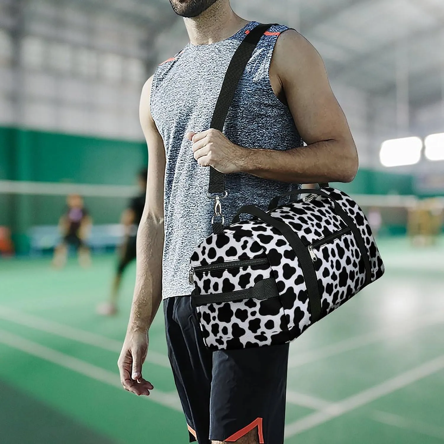 Cow Print Sport Gym Duffle Travel Bag with Shoe Compartment,Wet Pocket for Men and Women