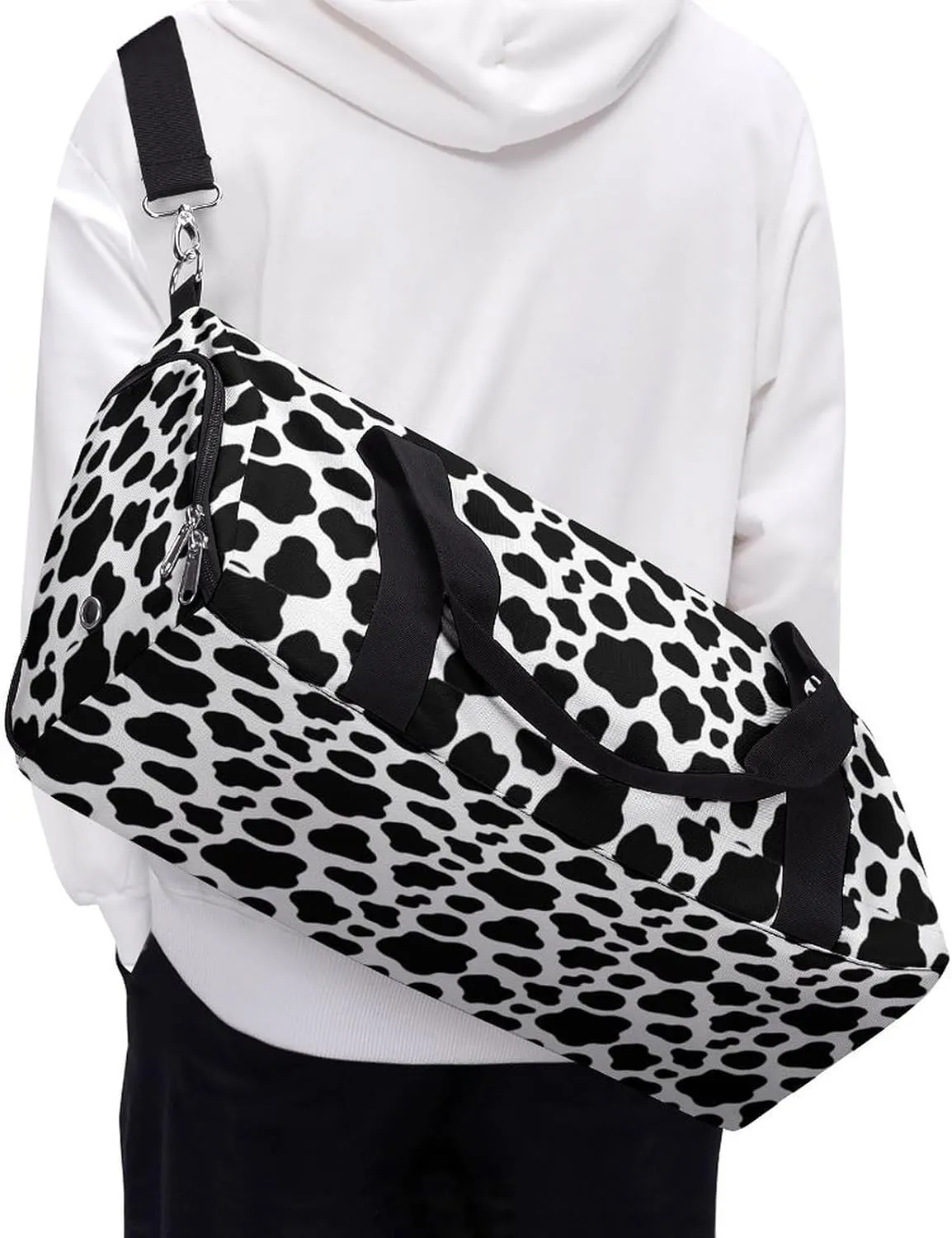 Cow Print Sport Gym Duffle Travel Bag with Shoe Compartment,Wet Pocket for Men and Women