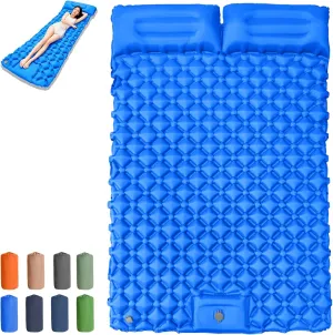 Coziya Matelas, 5cm Ultralight Inflatable Camping Mattress, Inflatable Sleeping Pad with Built-in Pillow, Anti-Slip Design for Backpacking, Hiking, Travel (Blue,Double)