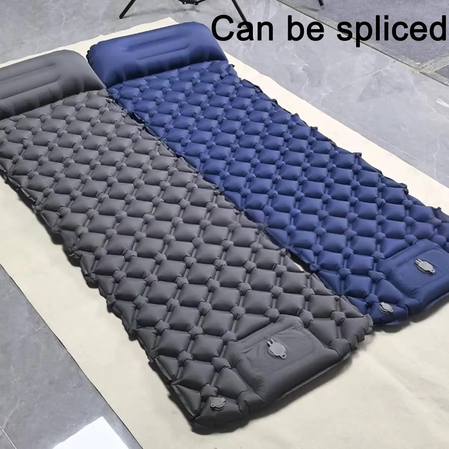 Coziya Matelas, 5cm Ultralight Inflatable Camping Mattress, Inflatable Sleeping Pad with Built-in Pillow, Anti-Slip Design for Backpacking, Hiking, Travel (Blue,Double)