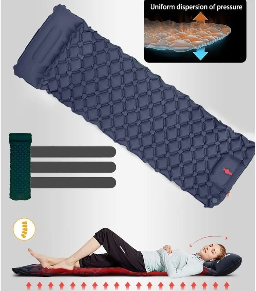Coziya Matelas, 5cm Ultralight Inflatable Camping Mattress, Inflatable Sleeping Pad with Built-in Pillow, Anti-Slip Design for Backpacking, Hiking, Travel (Blue,Double)