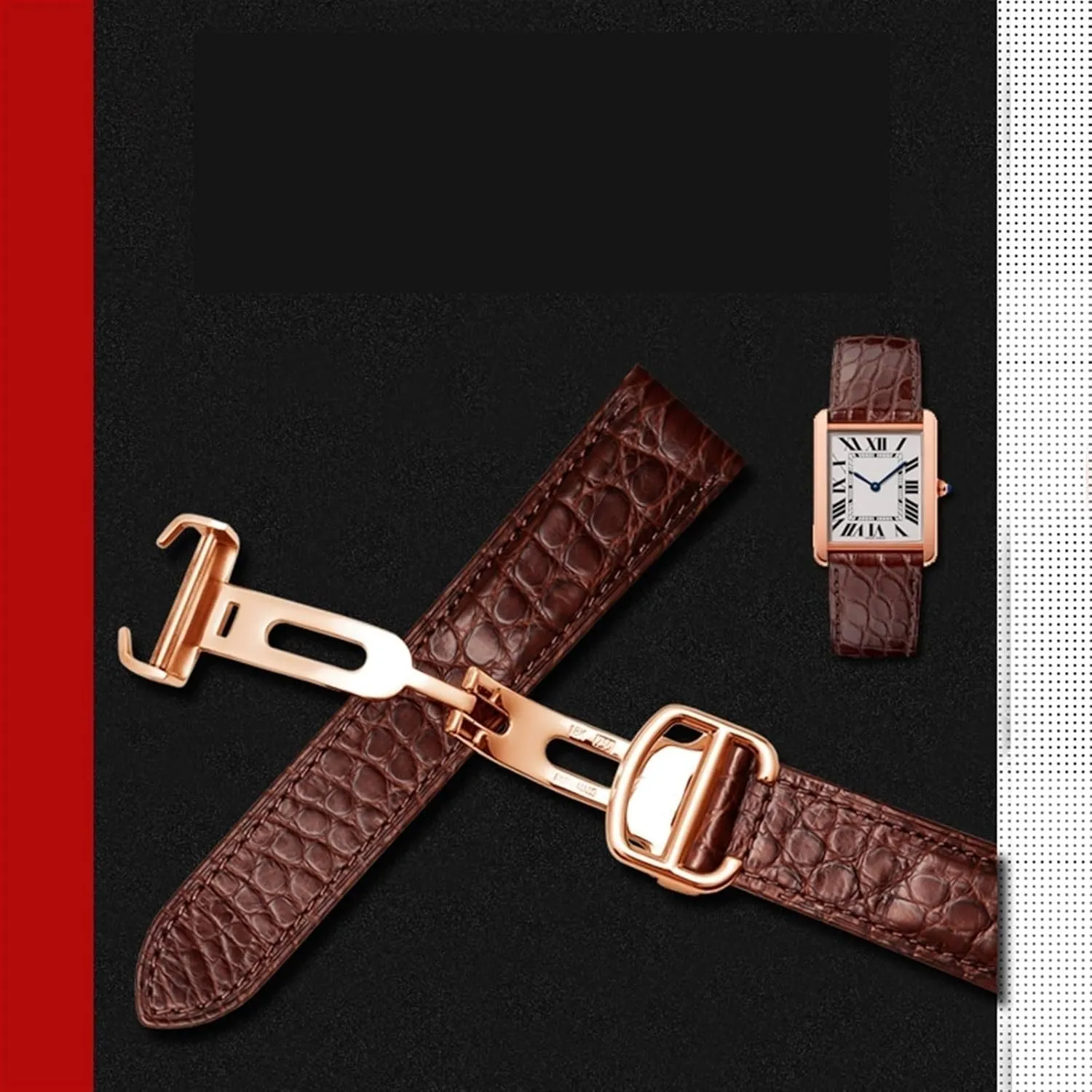 Crocodile Leather Watch Strap，For Cartier Watch Band 20mm，Leather Tank Key London Calibo Watch Chain Women 20mm