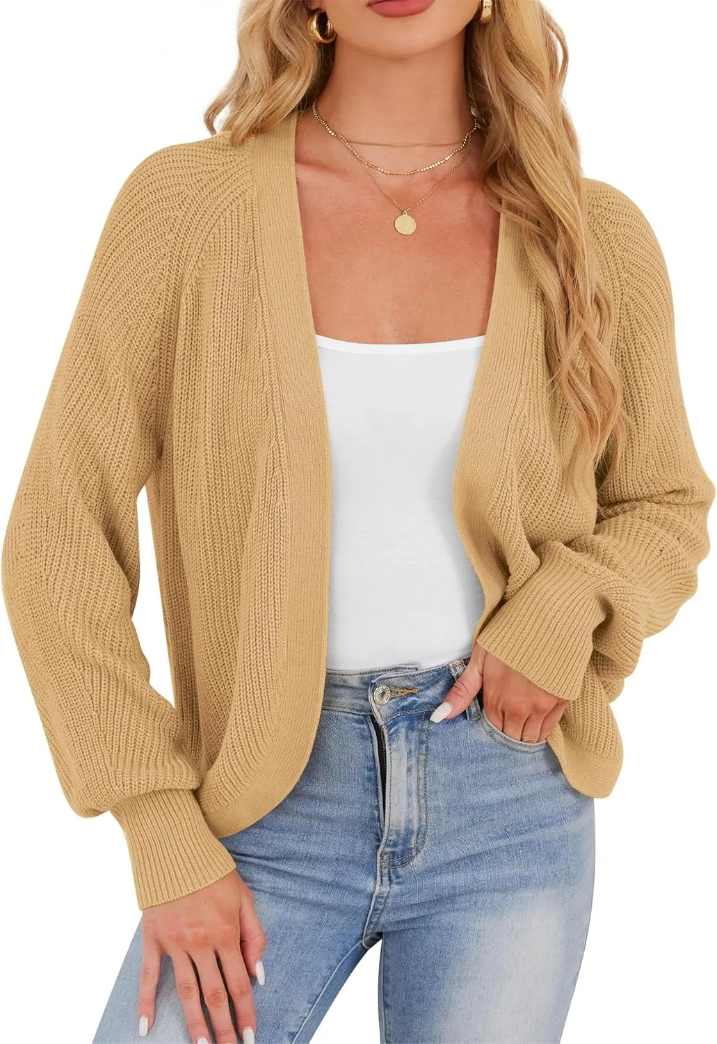 Cropped Cardigan Sweaters for Women Trendy Chunky Cable Knit Soft Cute Loose Sweaters Coats for Casual