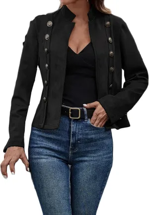 Cropped Suede Blazer Jacket for Women 2025 New Spring Fashion Casual Lightweight Petite Fitted Office Outwear Suit