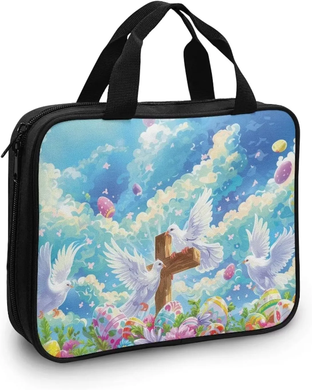 Cross Floral Pattern Bible Cover - Polyester Bible Cover Case for Women - Bible Carrier Small Bible Cover with Handle
