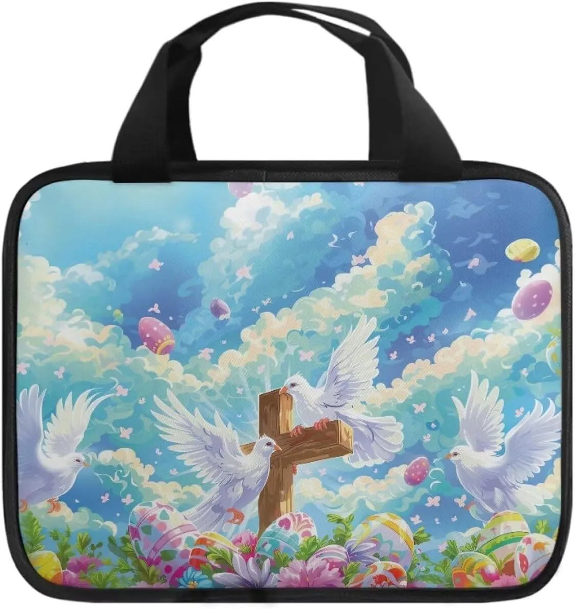 Cross Floral Pattern Bible Cover - Polyester Bible Cover Case for Women - Bible Carrier Small Bible Cover with Handle
