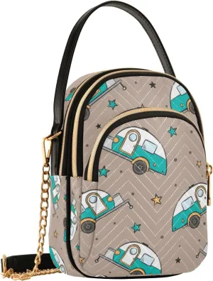 Crossbody Bag for Women, Caravan Trailer and Stars Phone Purse Detachable Chain Bag Shoulder Handbag Wallet