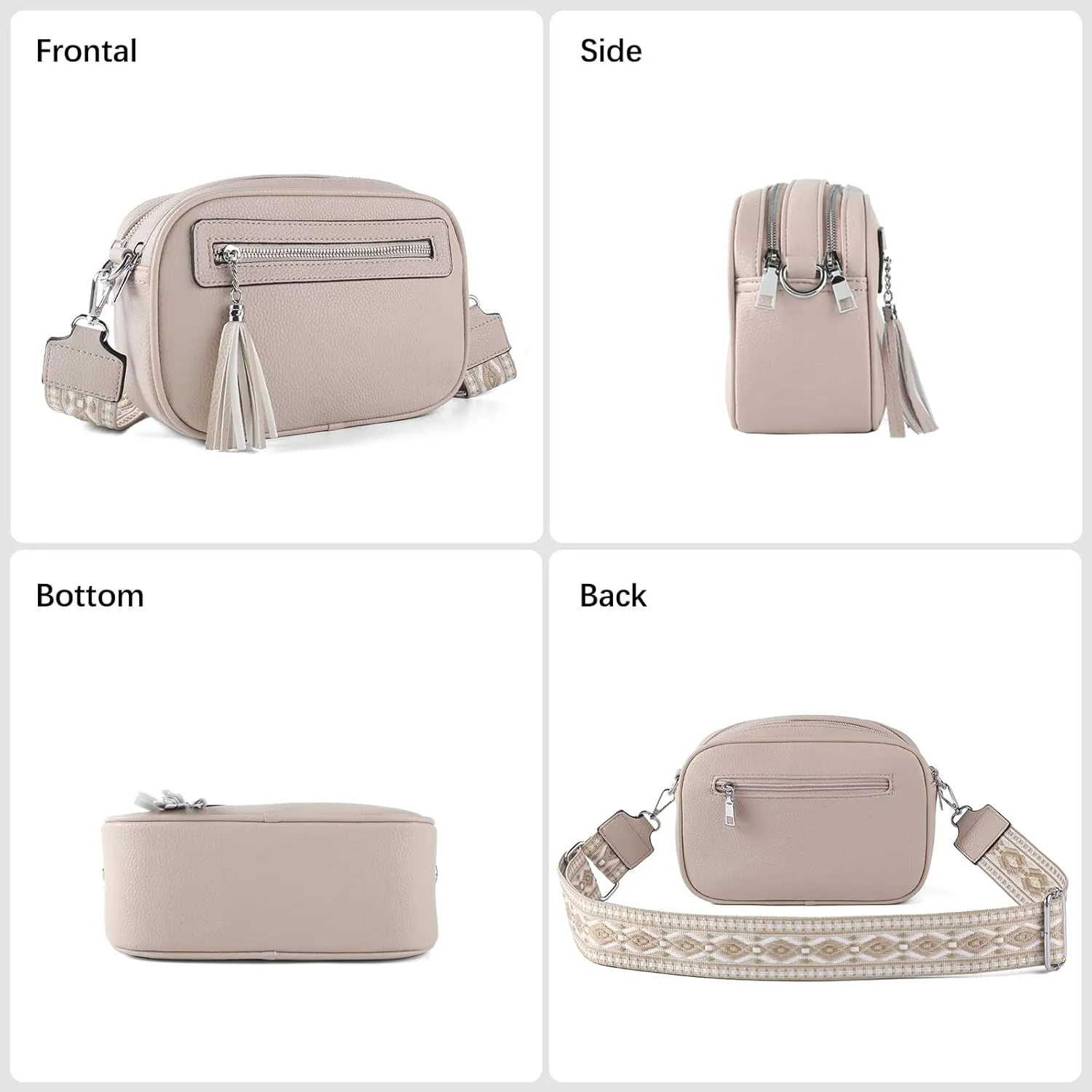 Crossbody Bag for Women Trendy Purse Small Shoulder Handbags with Wide Strap With Multi-compartment double zipper