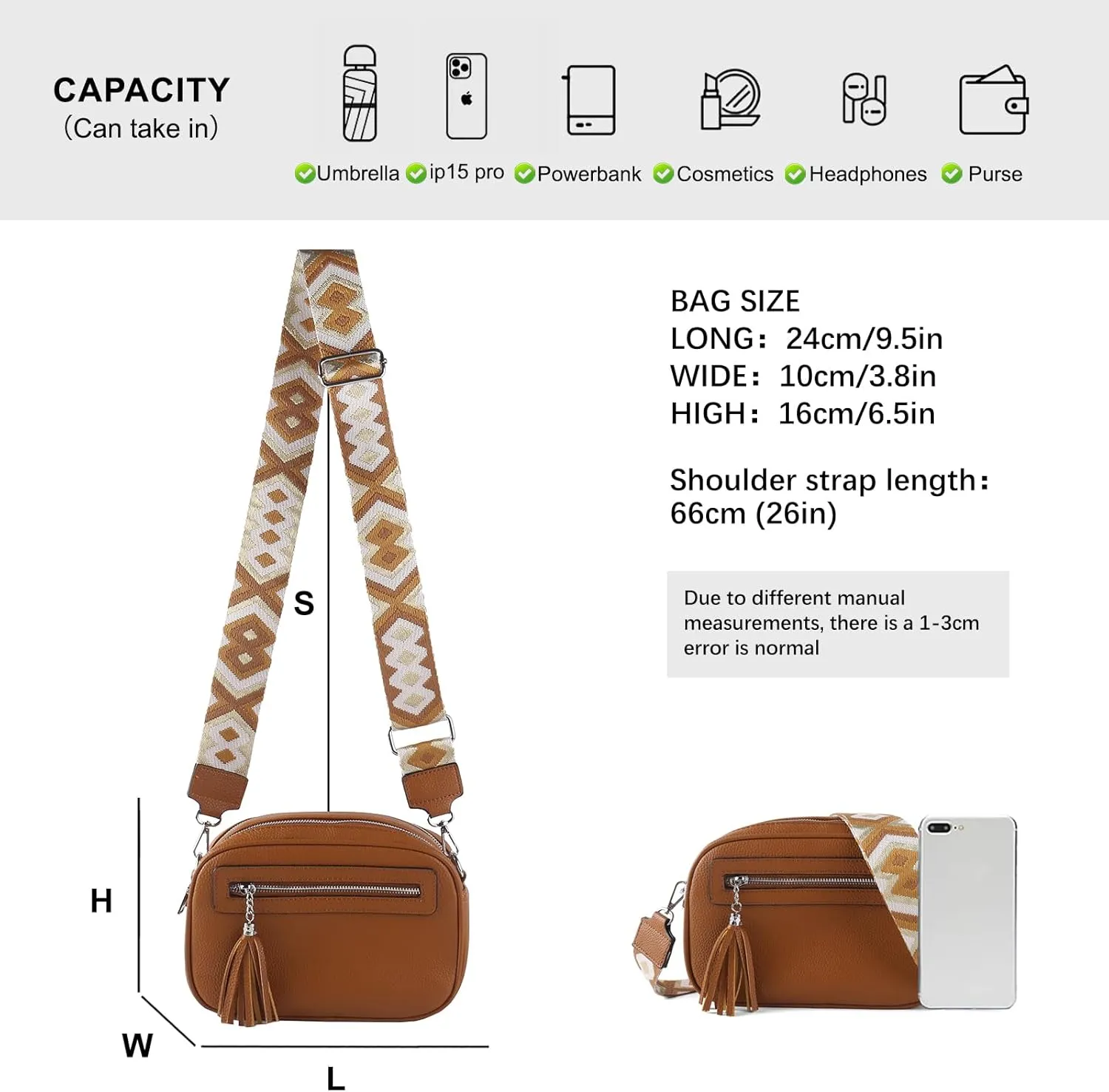 Crossbody Bag for Women Trendy Purse Small Shoulder Handbags with Wide Strap With Multi-compartment double zipper
