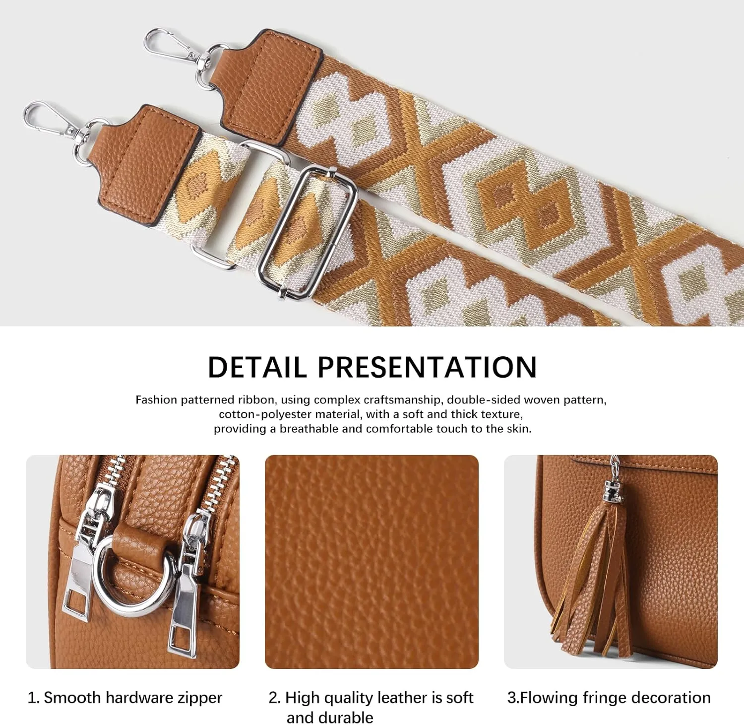 Crossbody Bag for Women Trendy Purse Small Shoulder Handbags with Wide Strap With Multi-compartment double zipper