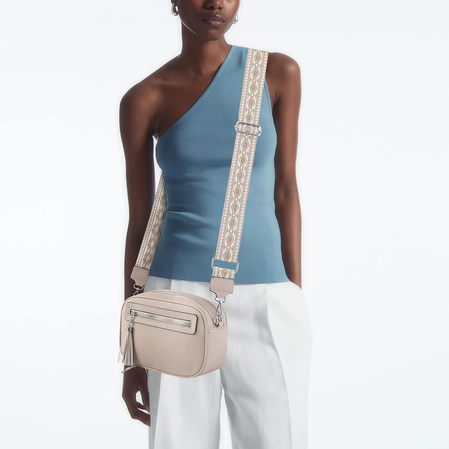 Crossbody Bag for Women Trendy Purse Small Shoulder Handbags with Wide Strap With Multi-compartment double zipper