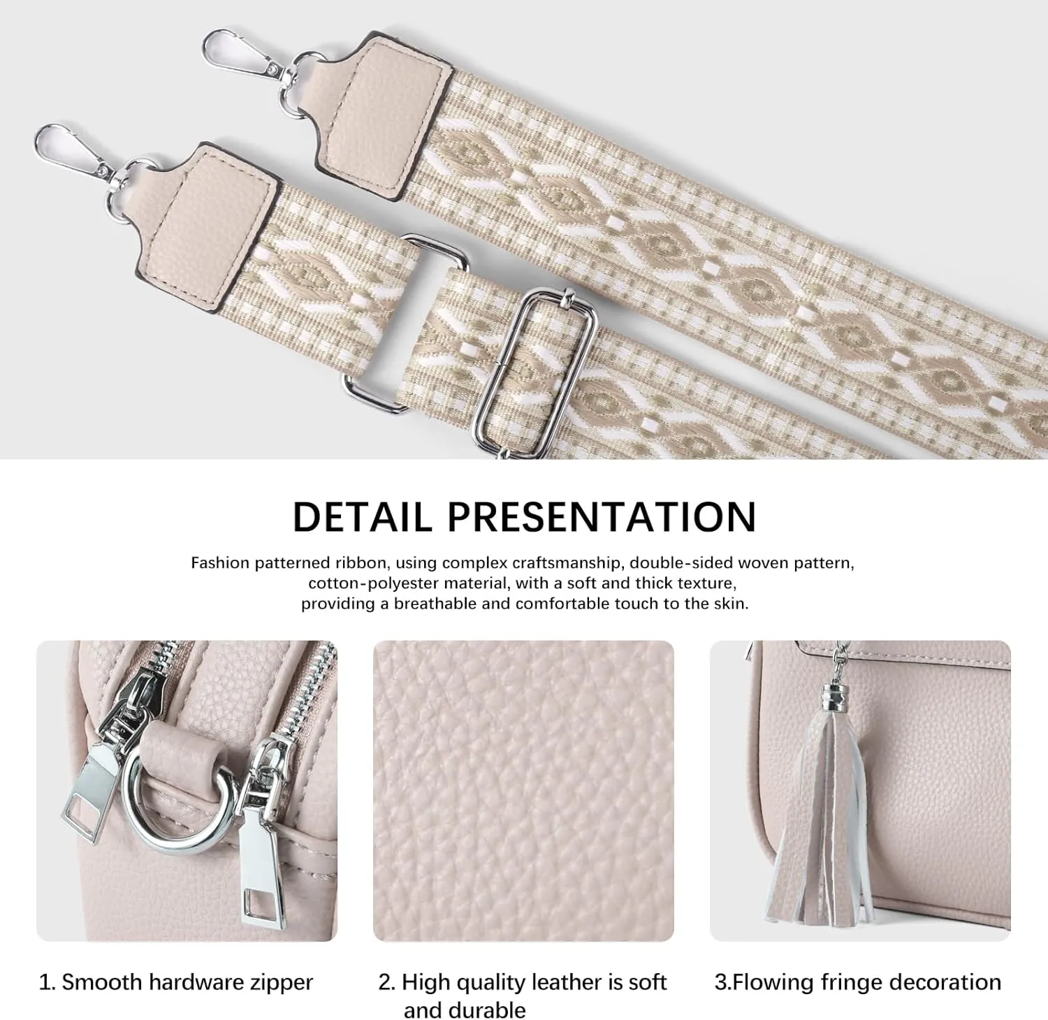 Crossbody Bag for Women Trendy Purse Small Shoulder Handbags with Wide Strap With Multi-compartment double zipper