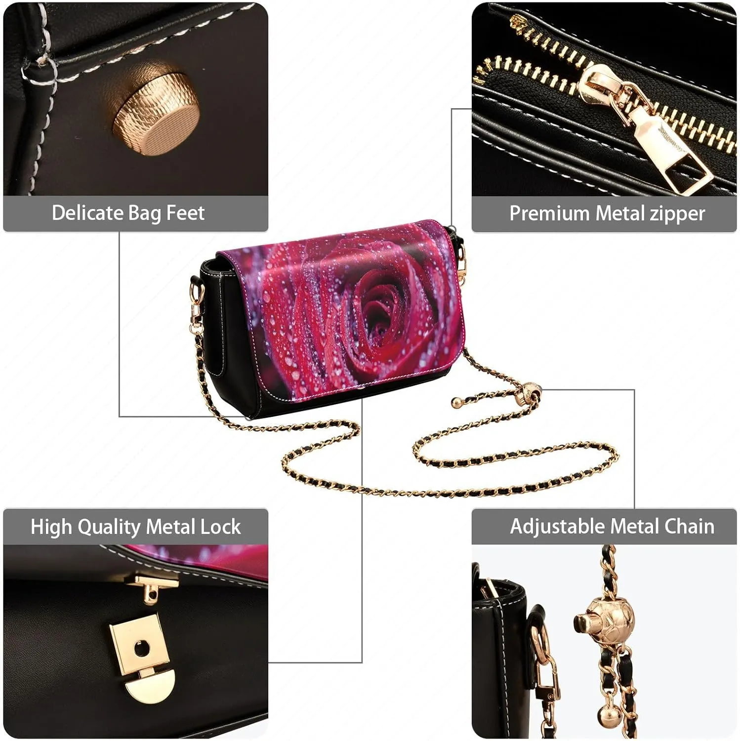 Crossbody Bags for Women Trendy Women's Black Shoulder Bag Small PU Leather Flap Cross Body Bag Handbags
