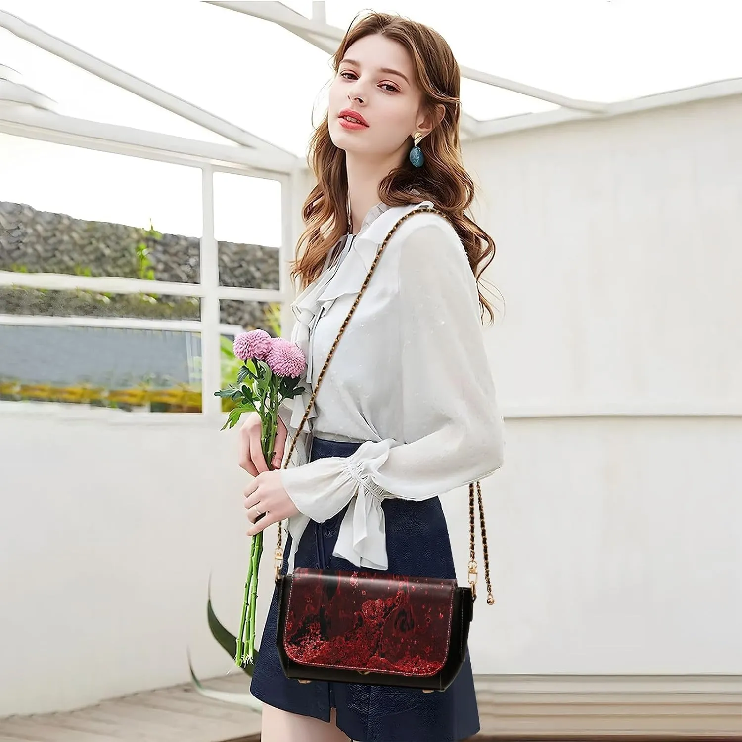 Crossbody Bags for Women Trendy Women's Black Shoulder Bag Small PU Leather Flap Cross Body Bag Handbags