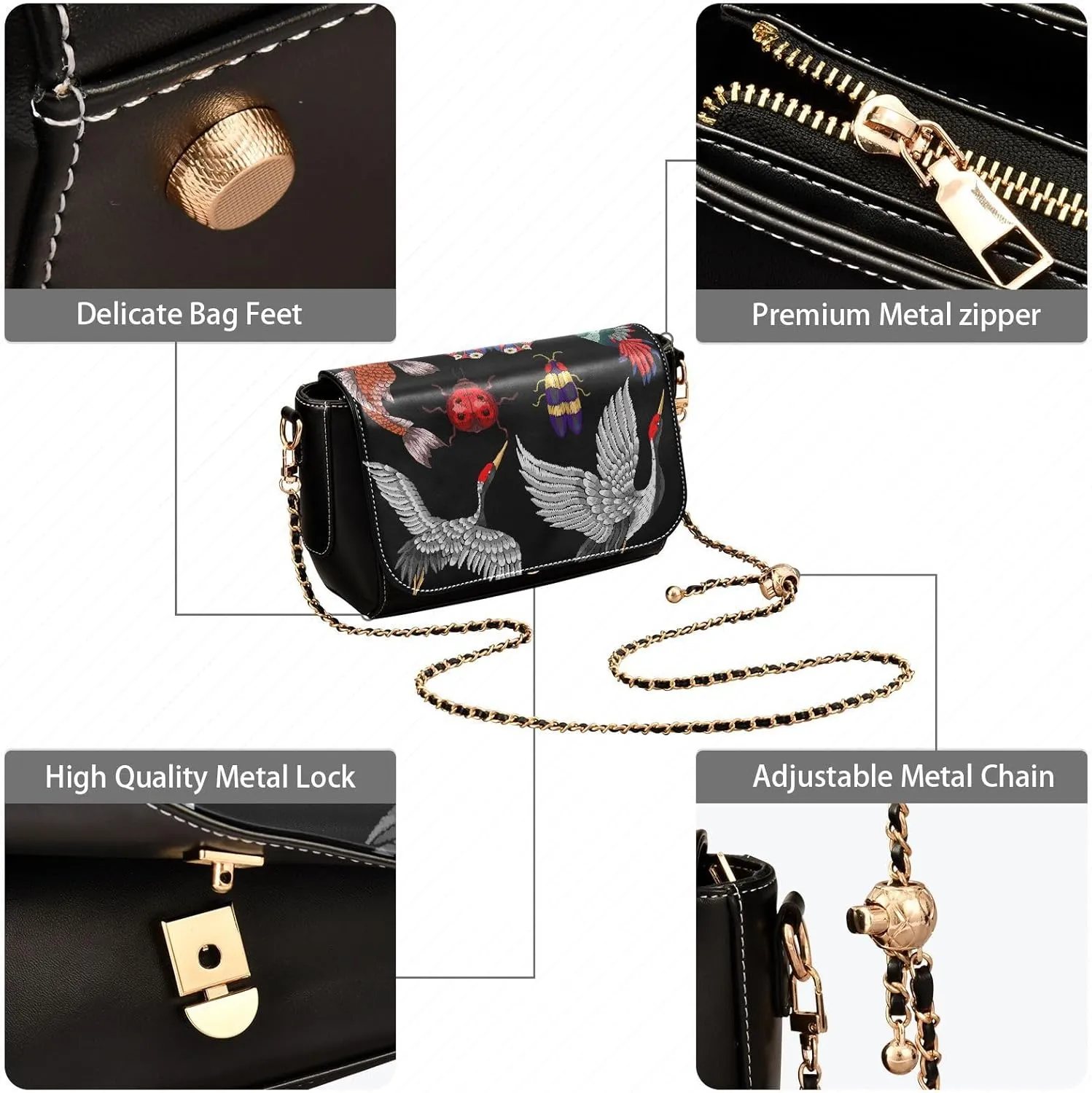 Crossbody Bags for Women Trendy Women's Black Shoulder Bag Small PU Leather Flap Cross Body Bag Handbags