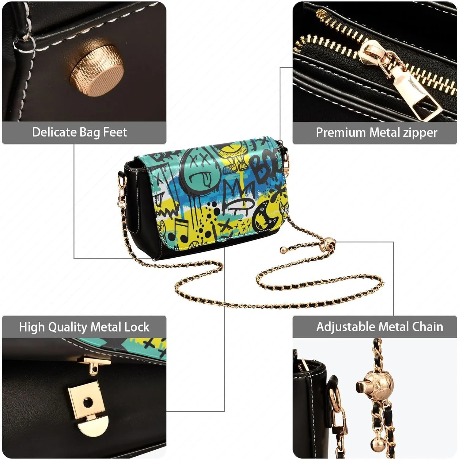Crossbody Bags for Women Trendy Women's Black Shoulder Bag Small PU Leather Flap Cross Body Bag Handbags