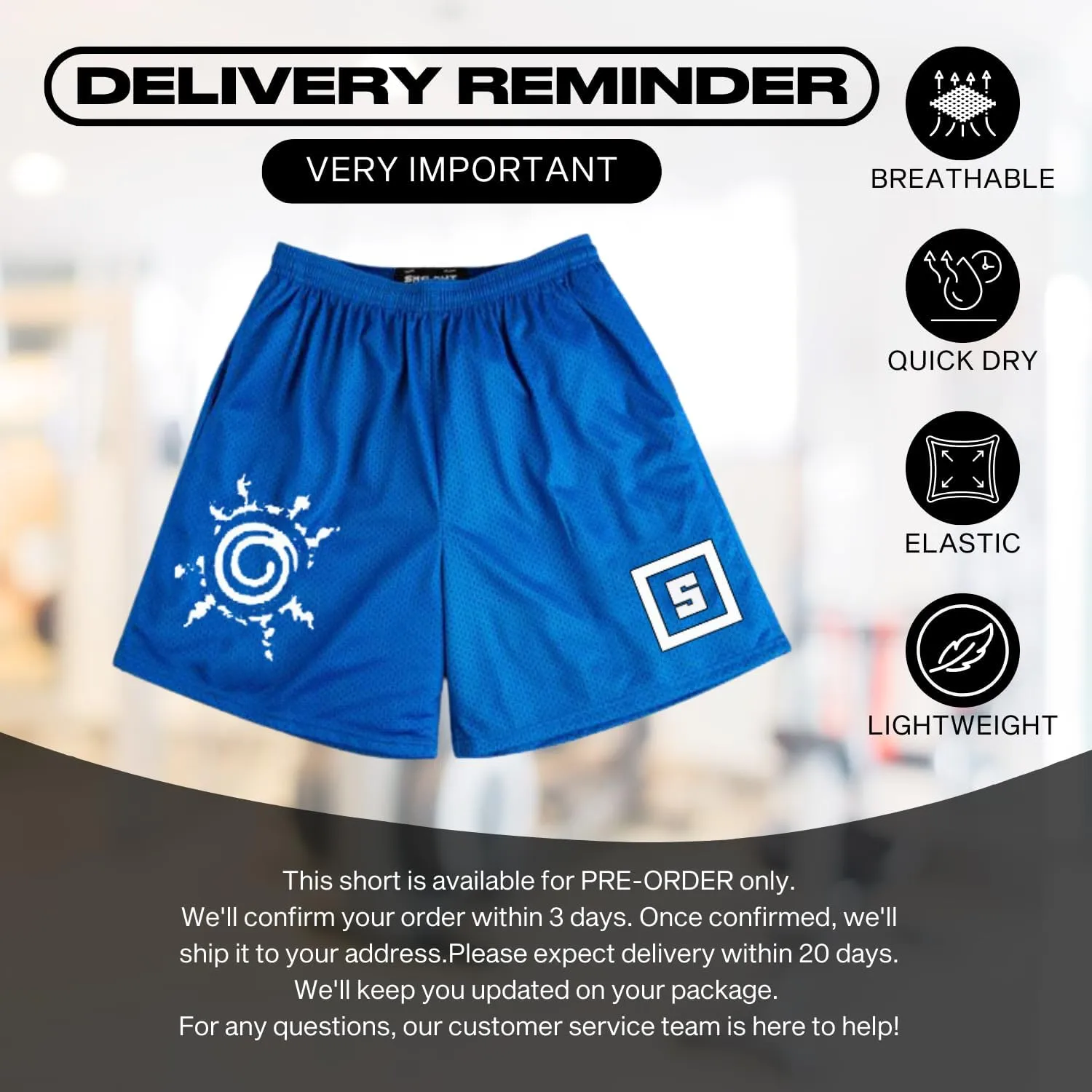 CROWN Anime Mesh Shorts - Breathable Workout Athletic Sport with Soft Pockets