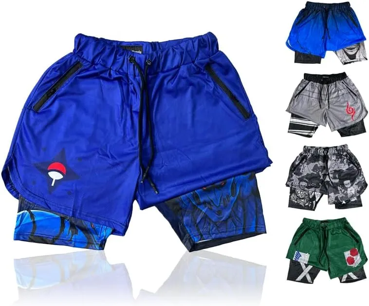 CROWN Anime Shorts - Breathable Mesh Stretch Compression Short with Pockets and Towel Holder